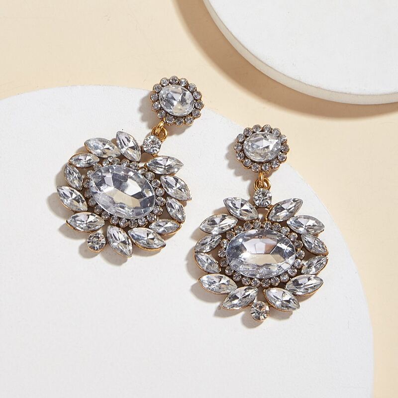 

Rhinestone Decor Drop Earrings, Silver