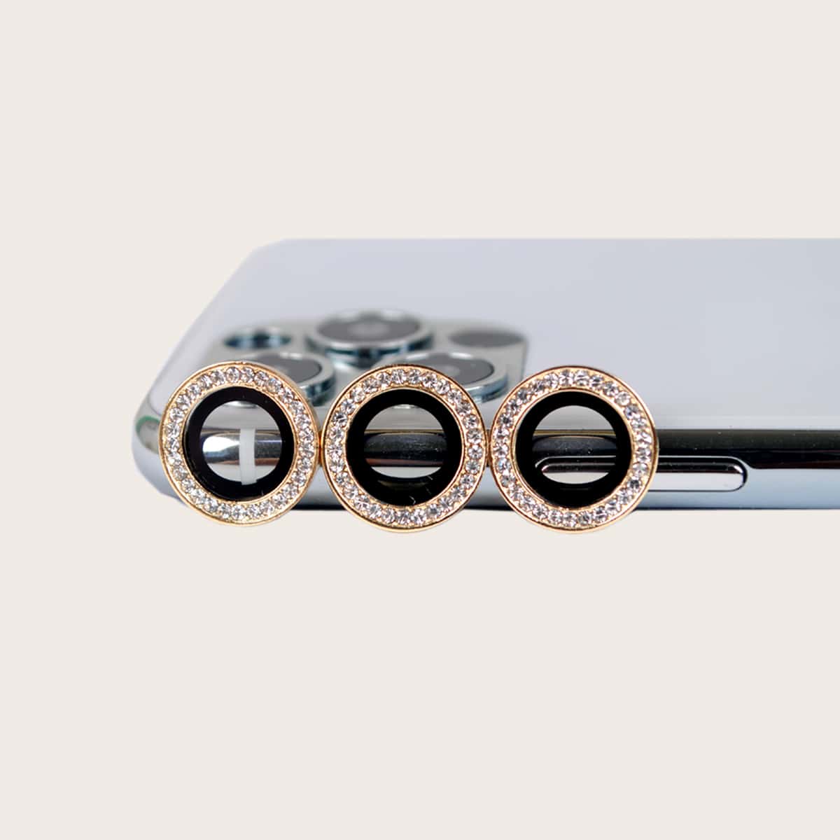 

3pcs Rhinestone Decor Eagle Eye Phone Lens Film, Gold