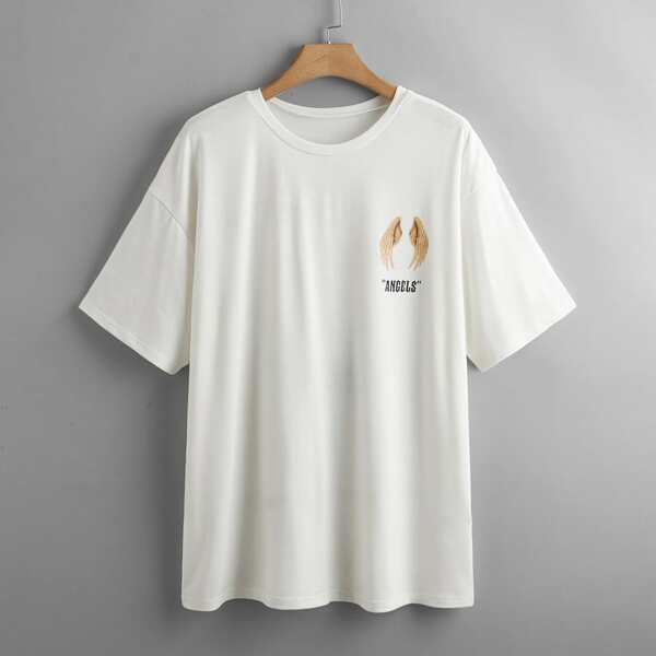 

Plus Angel Wing And Letter Graphic Tee, White
