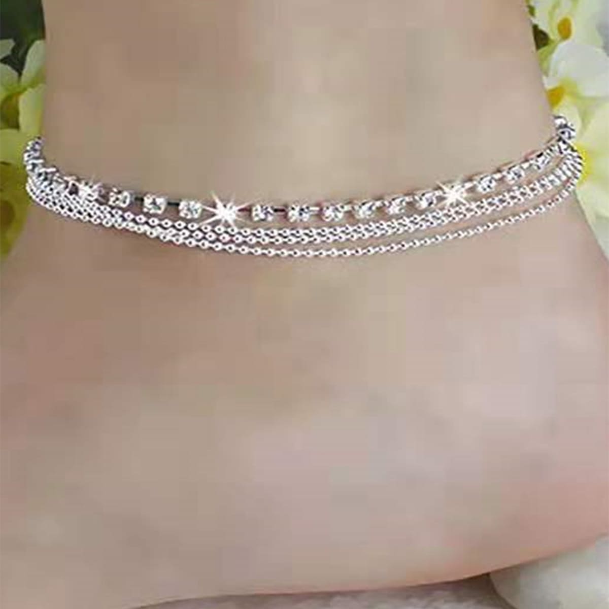 

Rhinestone Layered Anklet, Silver