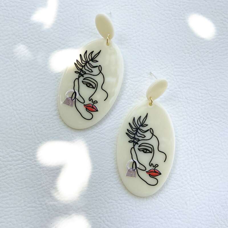 

Figure Graphic Drop Earrings, Beige