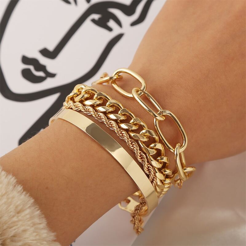 

4pcs Chain Design Bracelet, Gold