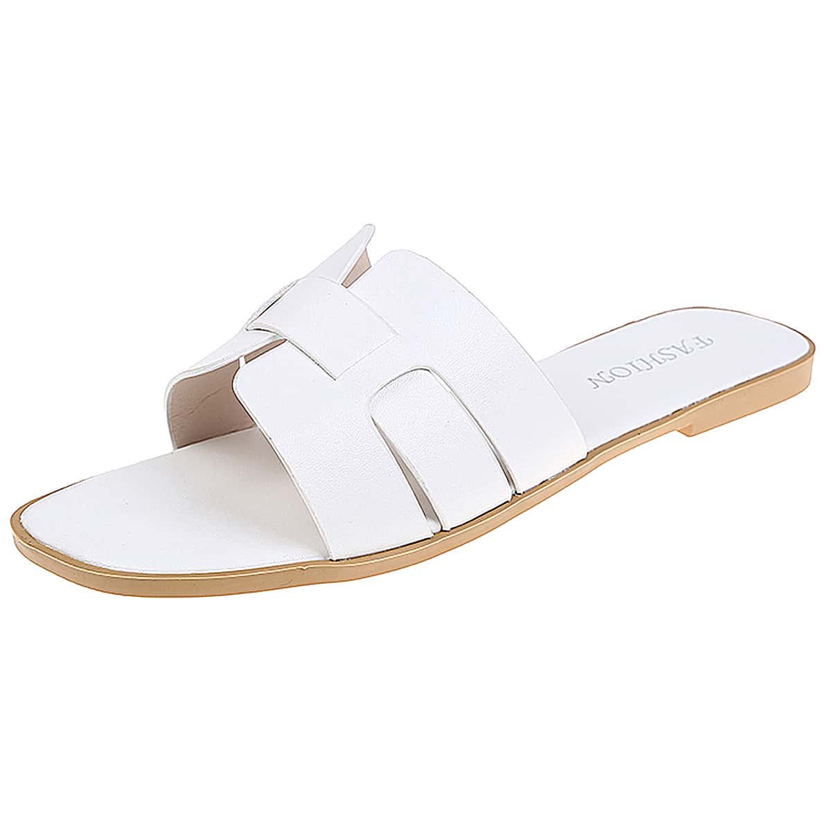 

Cut Out Band Slide Sandals, White
