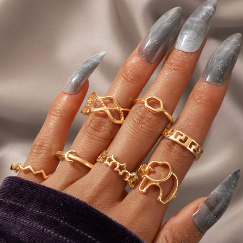 

7pcs Star Design Ring, Gold