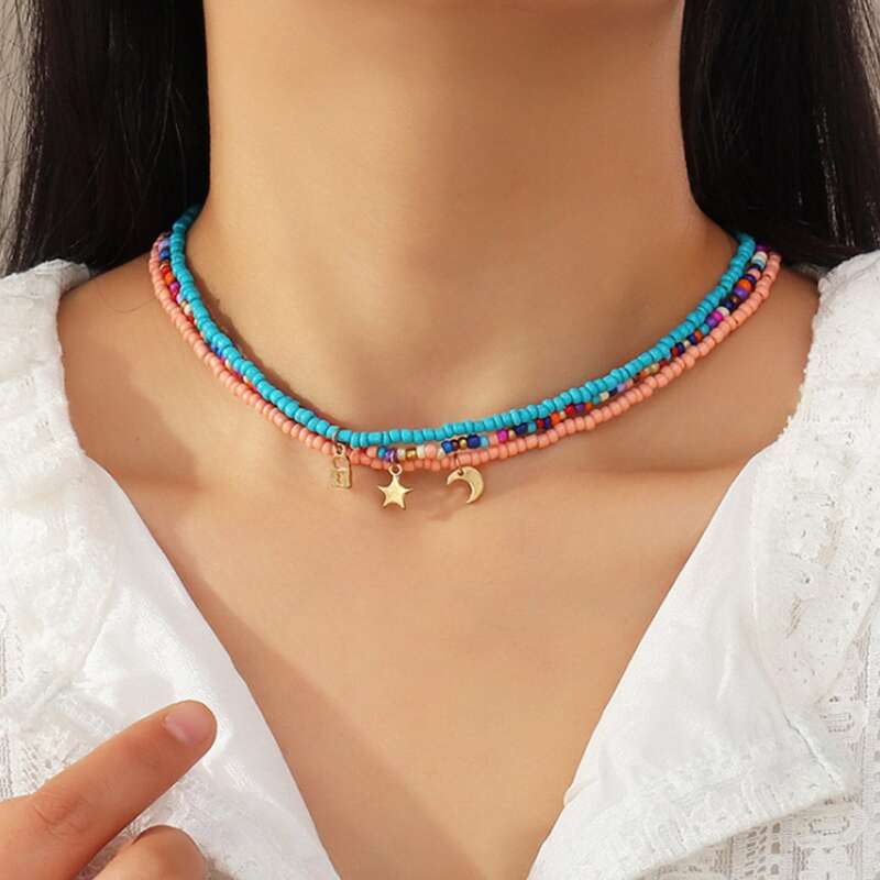 

3pcs Colorful Beaded Necklace, Multicolor