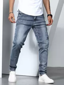 Manfinity Homme Quần Jeans Nam Túi màu trơn Giải trí - Rửa nhẹ - Xem 6