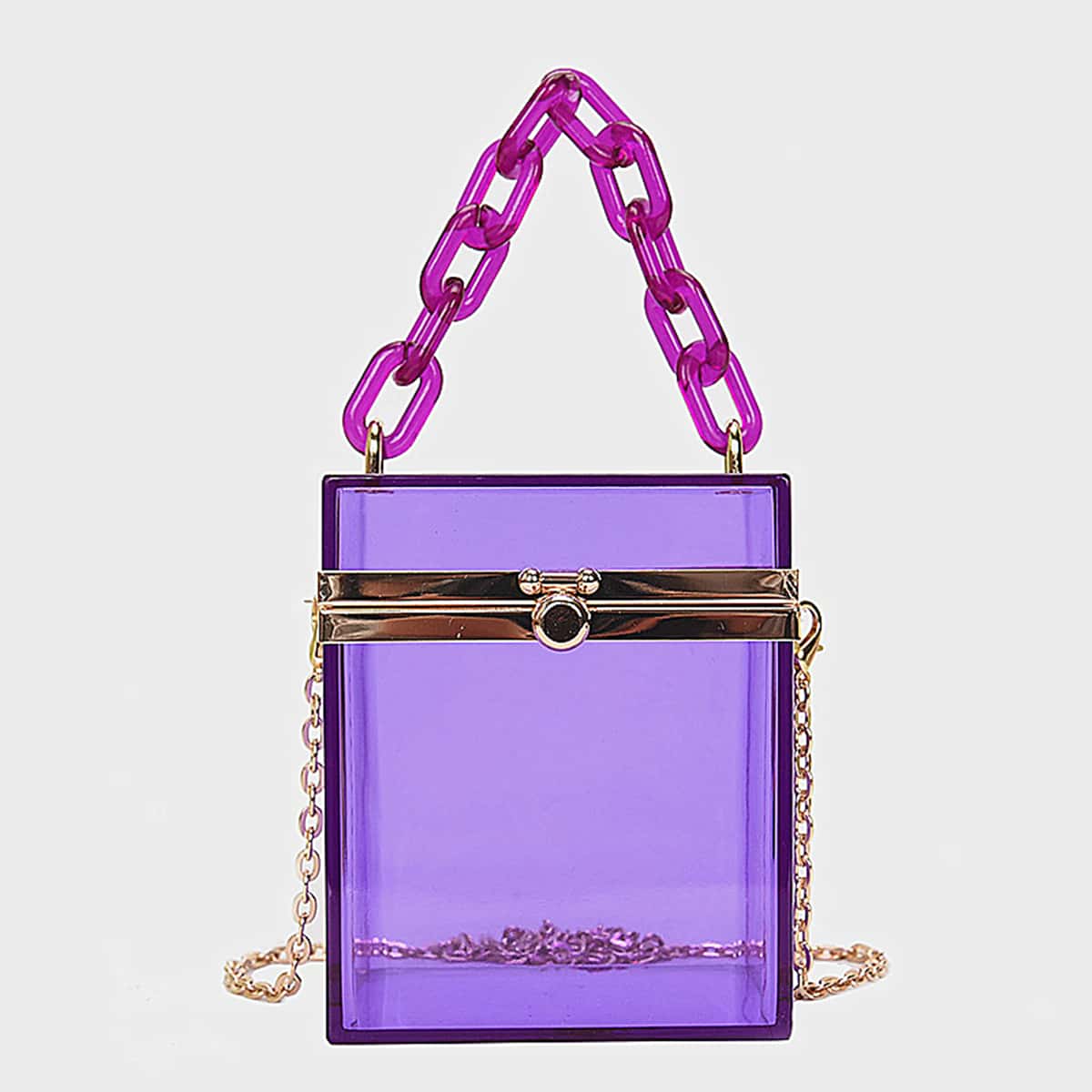 

Clear Chain Box Bag, Purple