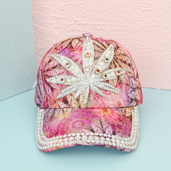

Rhinestone Leaf Decor Baseball Cap, Pink