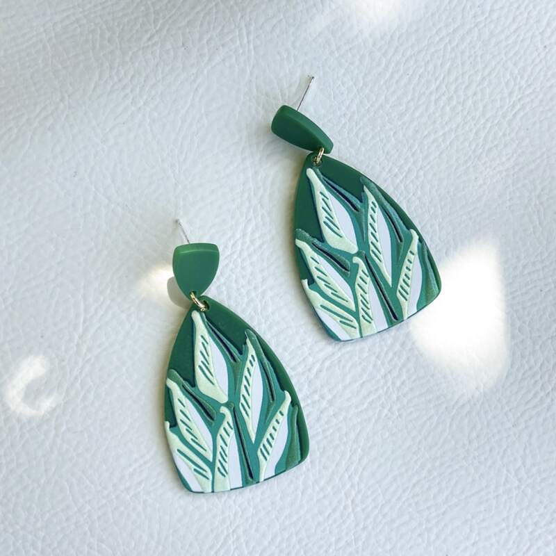 

Graphic Drop Earrings, Green