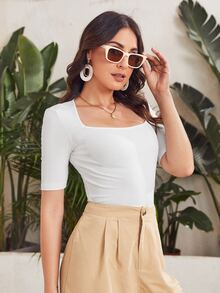 SHEIN Solid Rib-knit Slim Tee