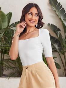 SHEIN Solid Rib-knit Slim Tee