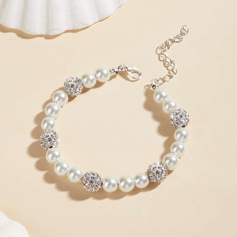 

Faux Pearl & Rhinestone Decor Bracelet, White