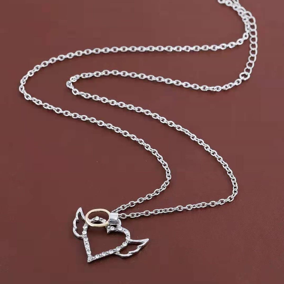 

Heart Rhinestone Pendant Necklace, Silver