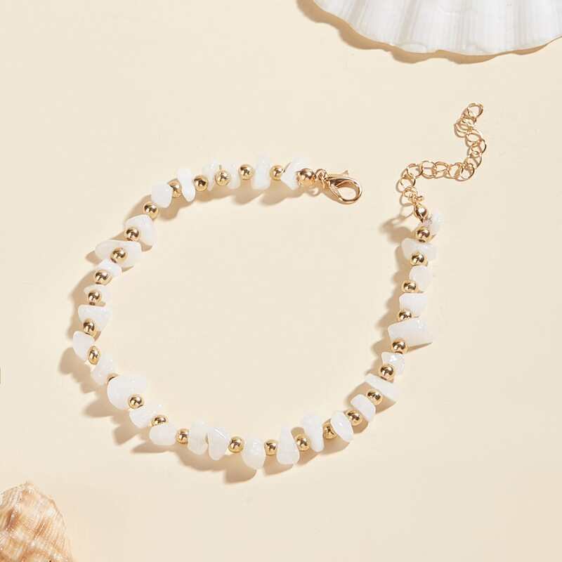 

Stone Beaded Anklet, White
