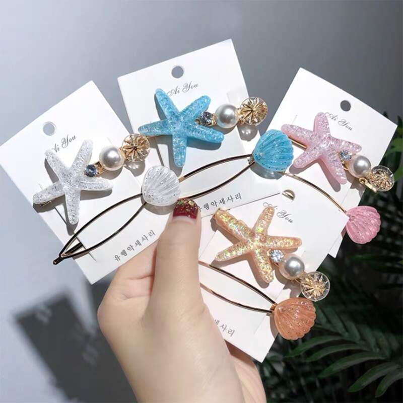 

2pcs Random Shell & Starfish Hair Clip, Multicolor