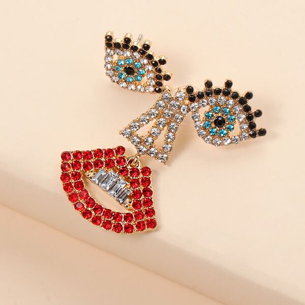 

Eye & Lip Design Mismatched Earrings, Multicolor