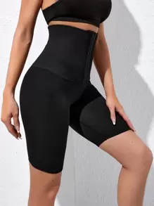 Yoga Basic Letter Graphic Short Running Tights Seamless High Stretch Tummy Control Super High-Waisted Gym Leggings With Hook & Eye Waist - Black - View 6