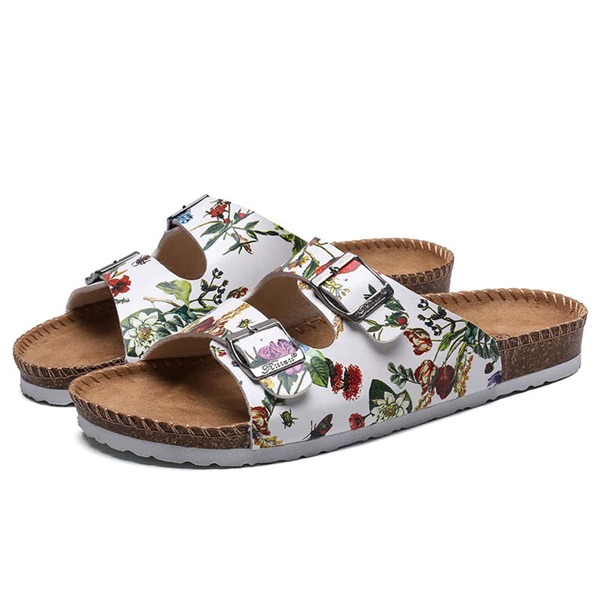 

Buckle Decor Floral Footbed Sandals, Multicolor