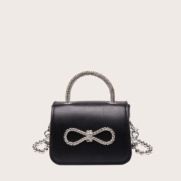 

Girls Rhinestone Decor Satchel Bag, Black