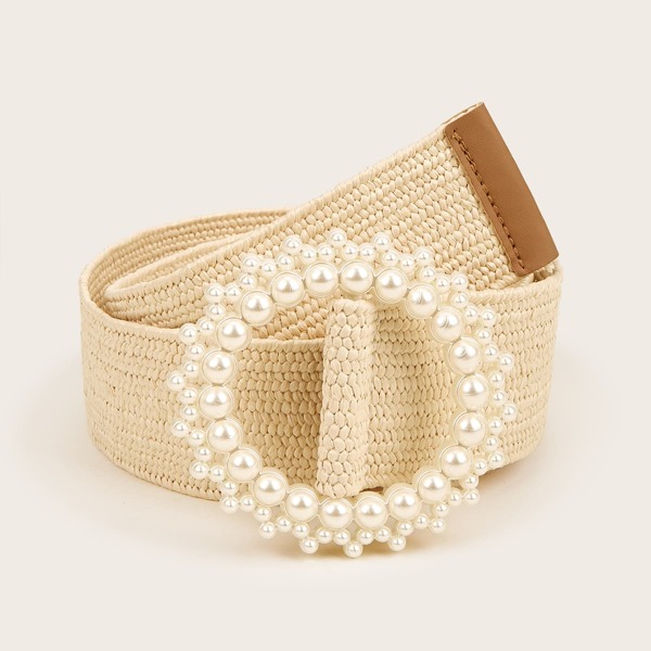 

Faux Pearl Buckle Belt, Beige