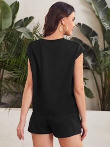 SHEIN Essnce Solid Top & Track Shorts Set