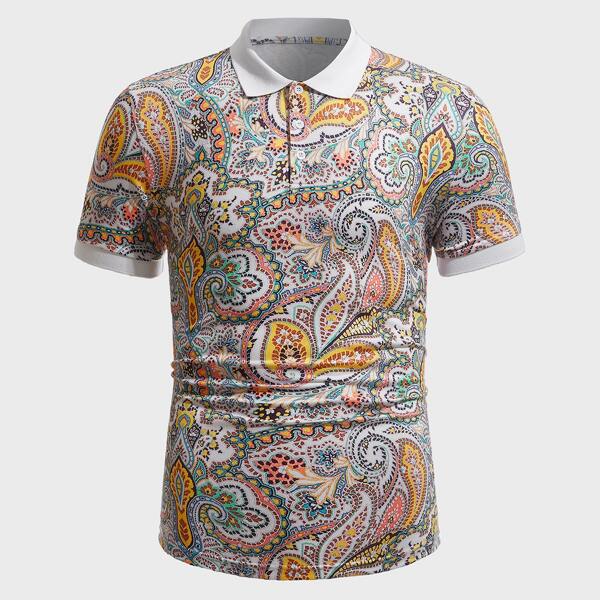 

Men Random Paisley Print Polo Shirt, Multicolor