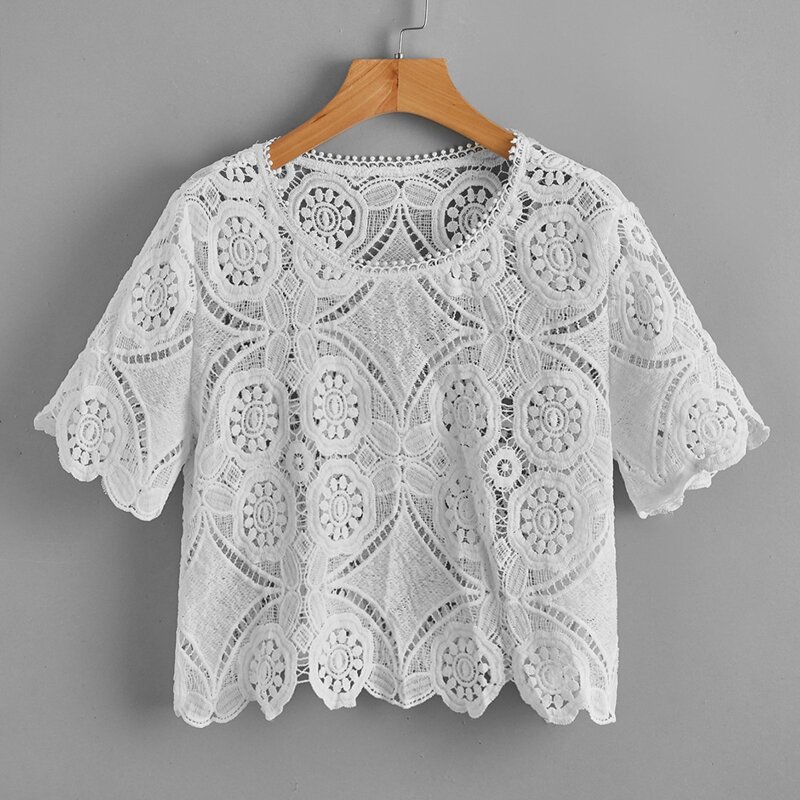 

Guipure Lace Solid Top, White