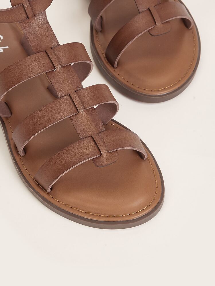 Ankle Strap Gladiator Sandals - Brown - View 4