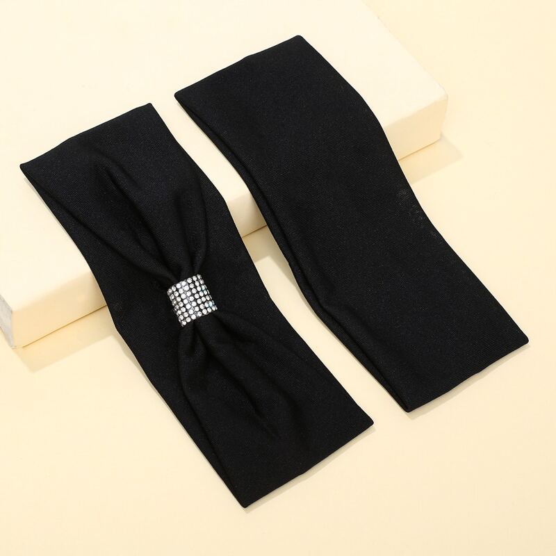 

2pcs Rhinestone Decor Hair Band, Black