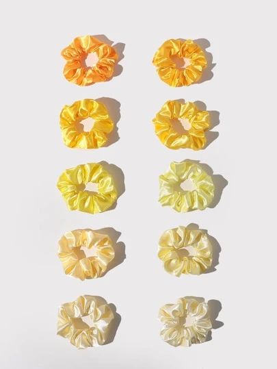 10 piezas de coleteros de satén liso casual, coleteros de dopamina, accesorios para el cabello con elástico para coleta