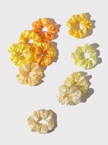 10pcs Plain Satin Scrunchie Casual,Dopamine Scrunchies Hair Ties Scrunchy Hair Ties Ponytail Head Accessories - Yellow - View 3