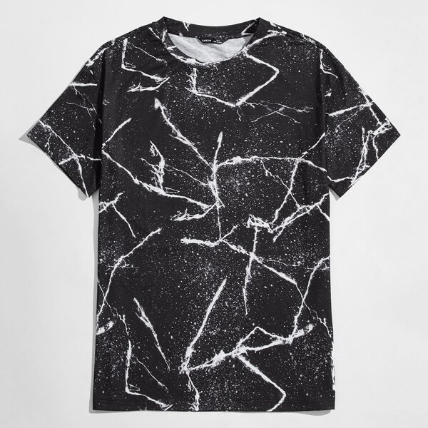 

Men Marble Print Tee, Black and white
