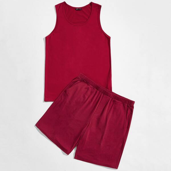 

Men Tank Top & Shorts PJ Set, Burgundy