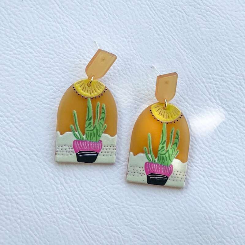 

Cactus Graphic Drop Earrings, Yellow
