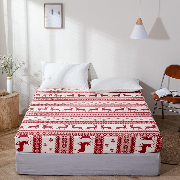 

Elk Print Fitted Sheet, Red and white