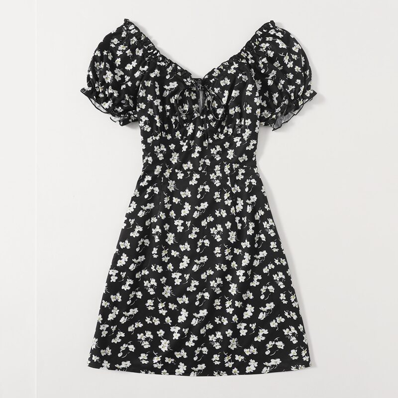 

Ditsy Floral Tie Front Dress, Black