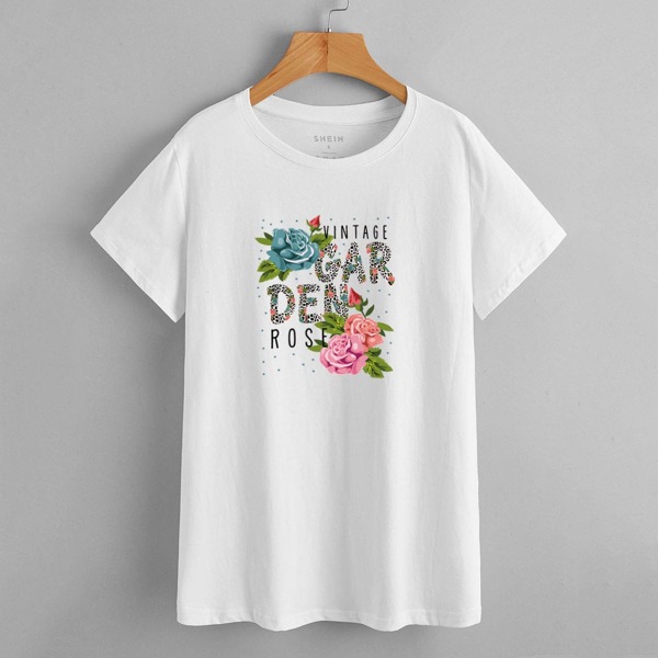 

Floral And Letter Graphic Tee, White