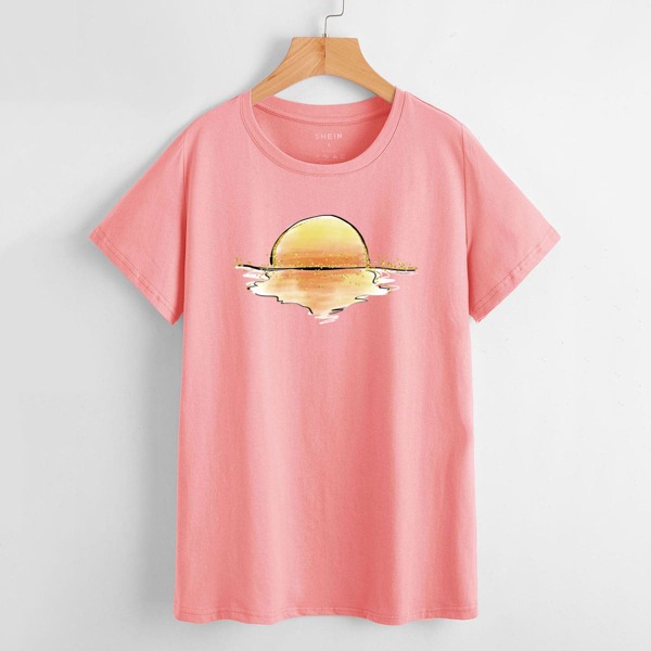 

Sun Print Short Sleeve Tee, Coral pink