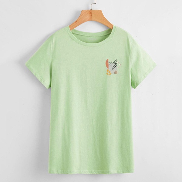 

Graphic Print Crew Neck Tee, Lime green