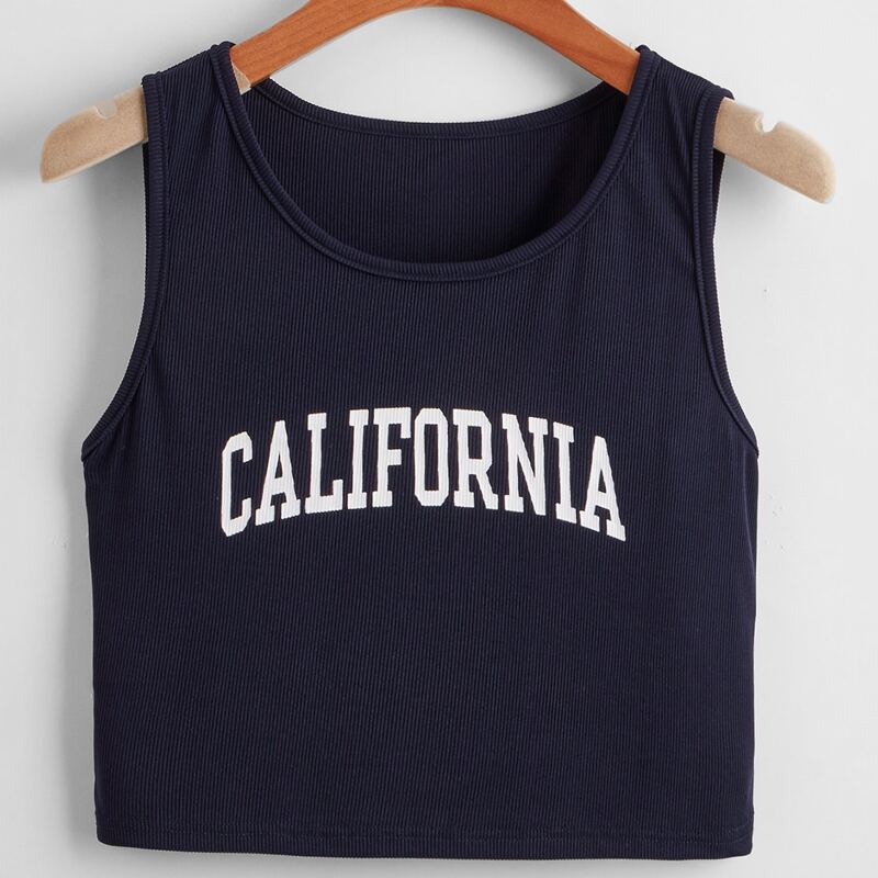 

Letter Ribbed Tank Top, Navy blue