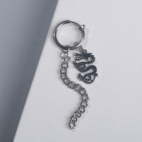 

1pc Men Chinese Dragon Drop Earring, Silver