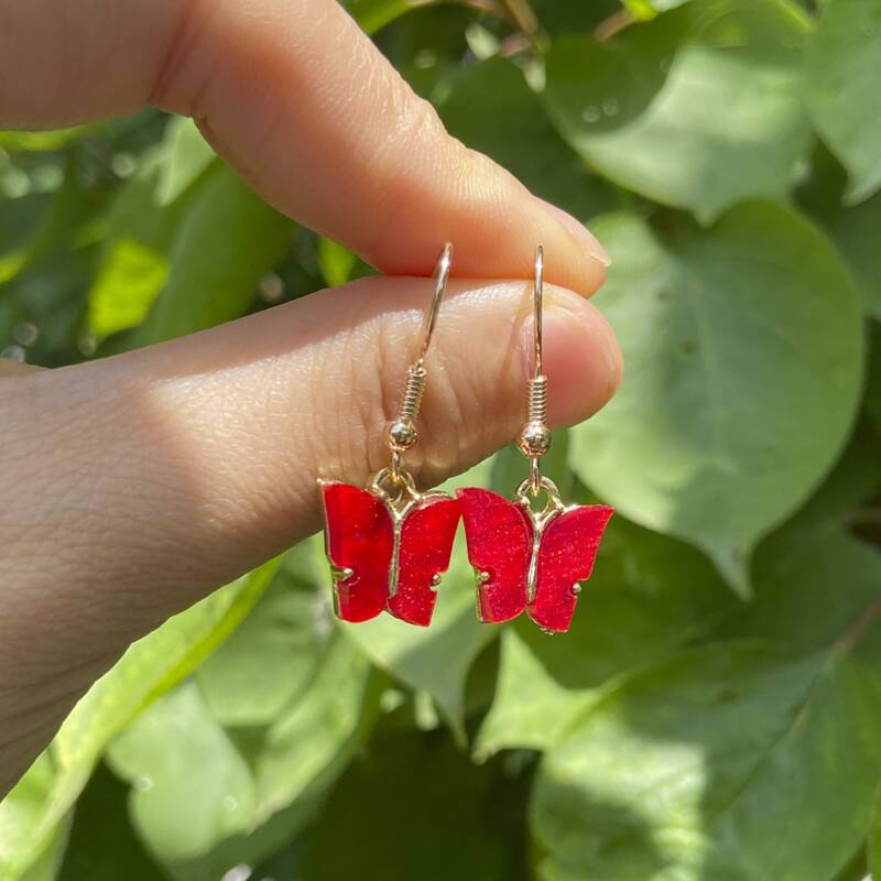 

Butterfly Drop Earrings, Red