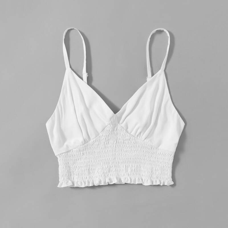 

Solid Shirred Crop Cami, White
