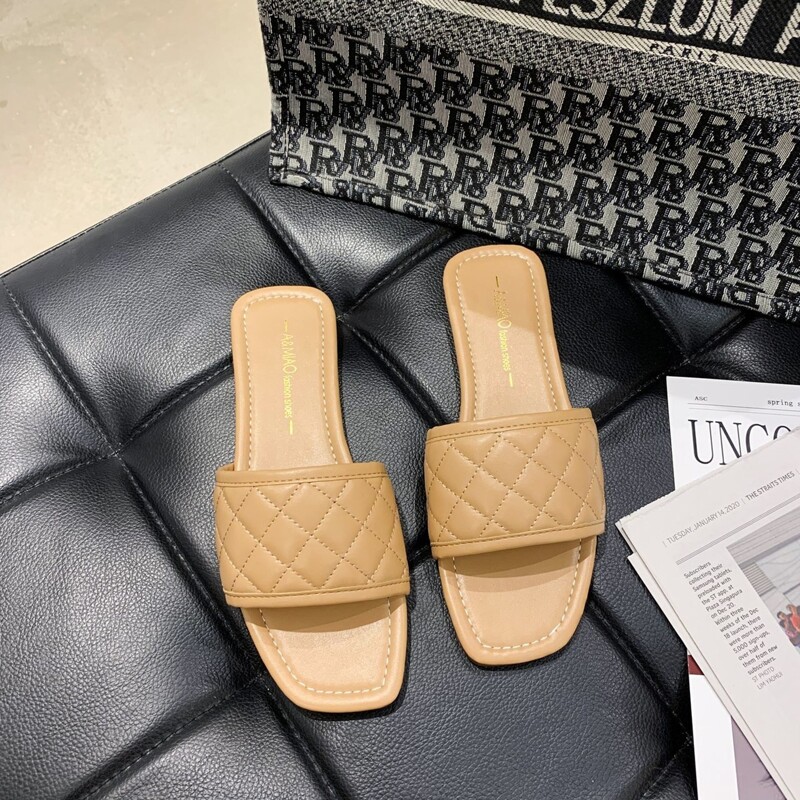 

Quilted Wide Band Slide Sandals, Khaki