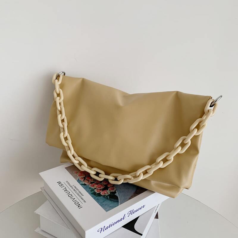 

Solid Flap Shoulder Bag, Khaki