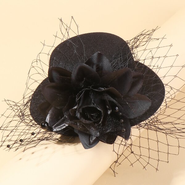 

Flower Decor Hair Clip, Black