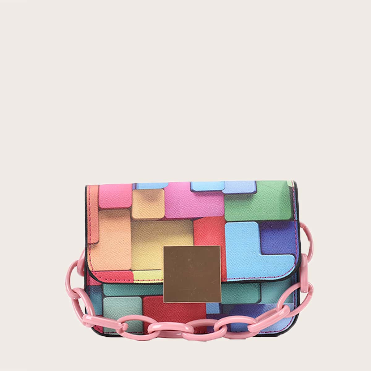 

Colorful Chain Satchel Bag, Multicolor