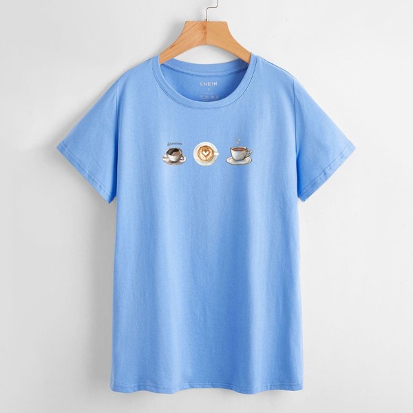 

Cup And Letter Graphic Tee, Baby blue