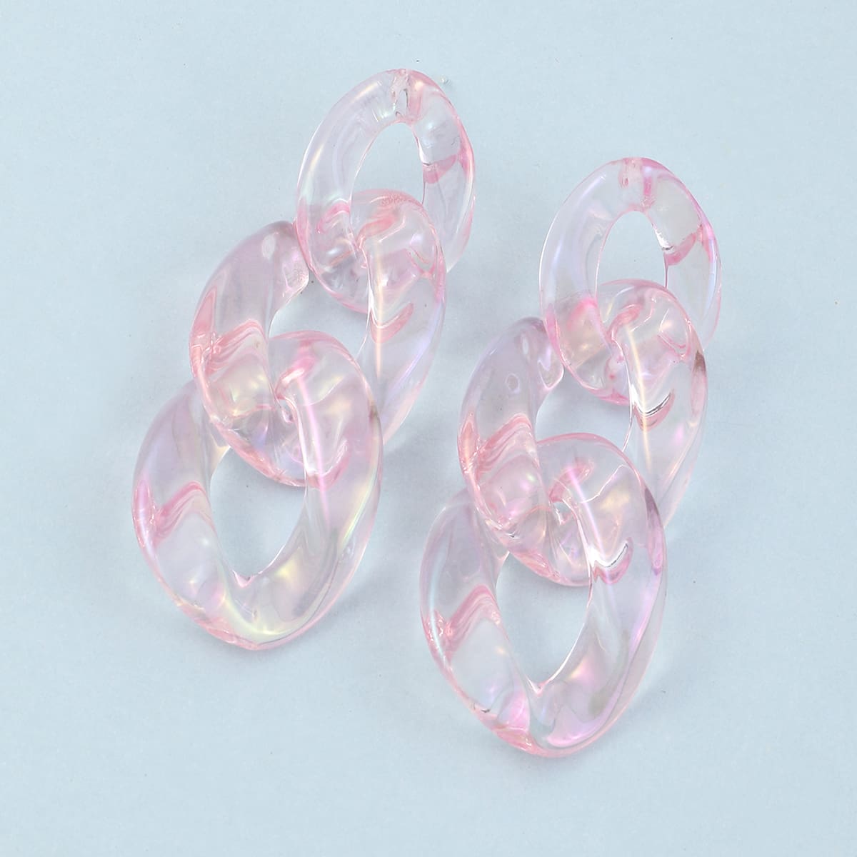 

Clear Chain Drop Earrings, Baby pink