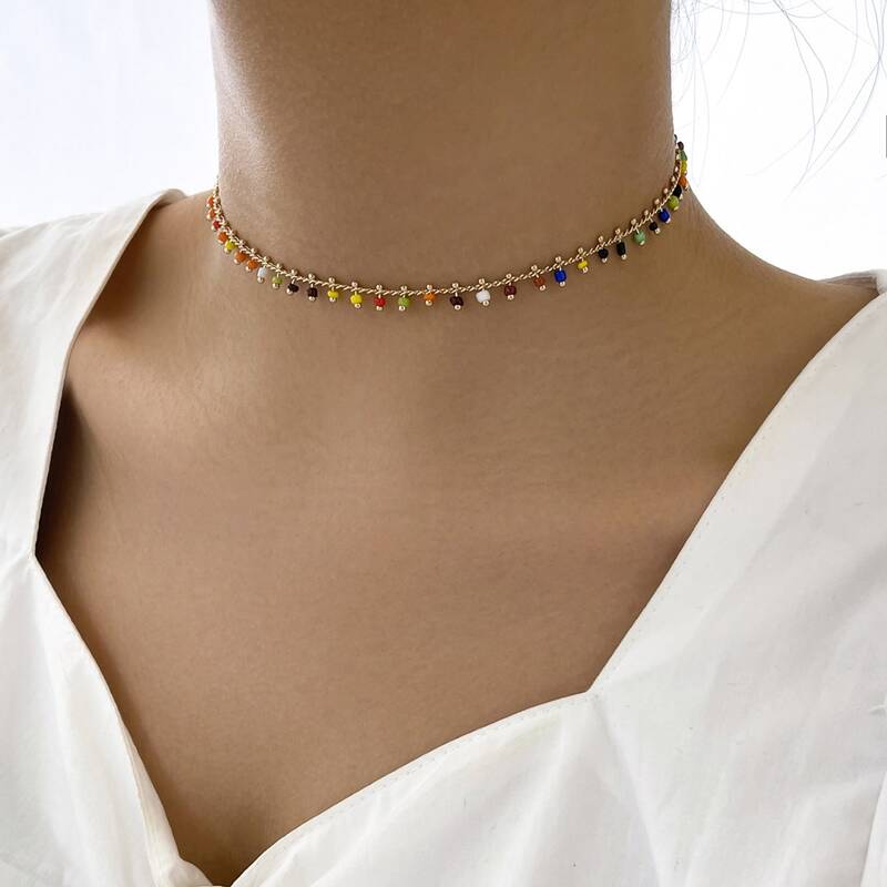 

Colorful Bead Design Necklace, Multicolor
